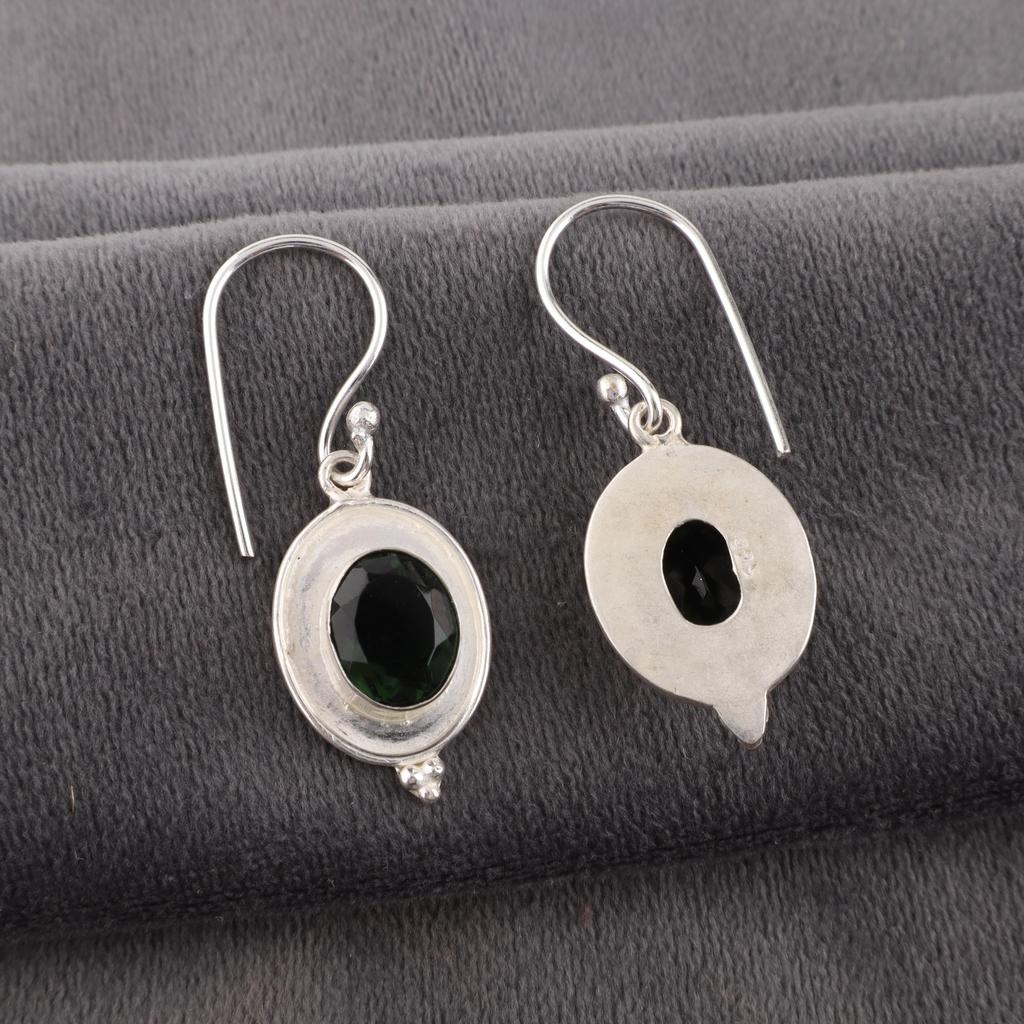 Green Tourmaline Gemstone Jewelry, 925 Solid Sterling Silver Earrings, Handmade Beautiful Silver Earrings, For Wedding Gift