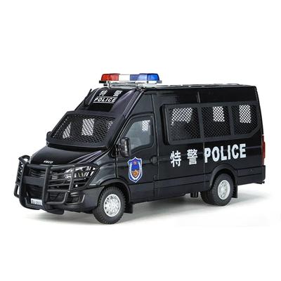 Металлические машинки, игрушки, масштаб 1/24, полицейская машина IVECO, литая модель автомобиля из сплава, подарок для мальчиков, детей, игрушечные машинки со звуком и светом