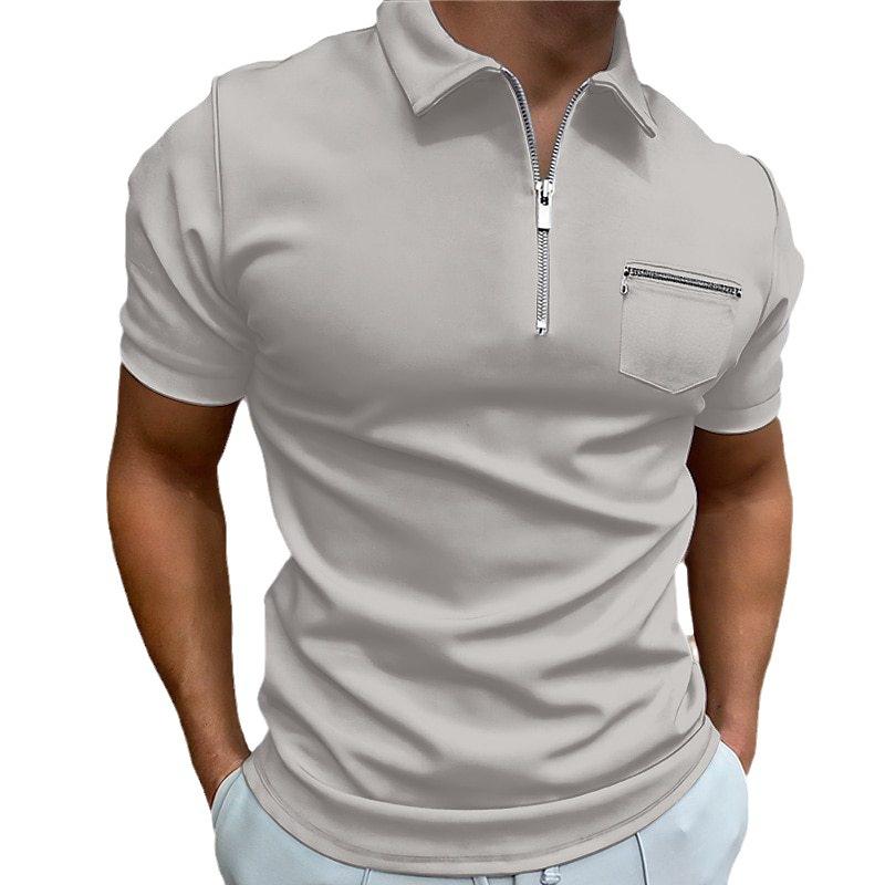 Summer Men's Polo Shirt Solid Colour Pocket Short Sleeve Lapel T-shirt Casual Fitted Tops for Men