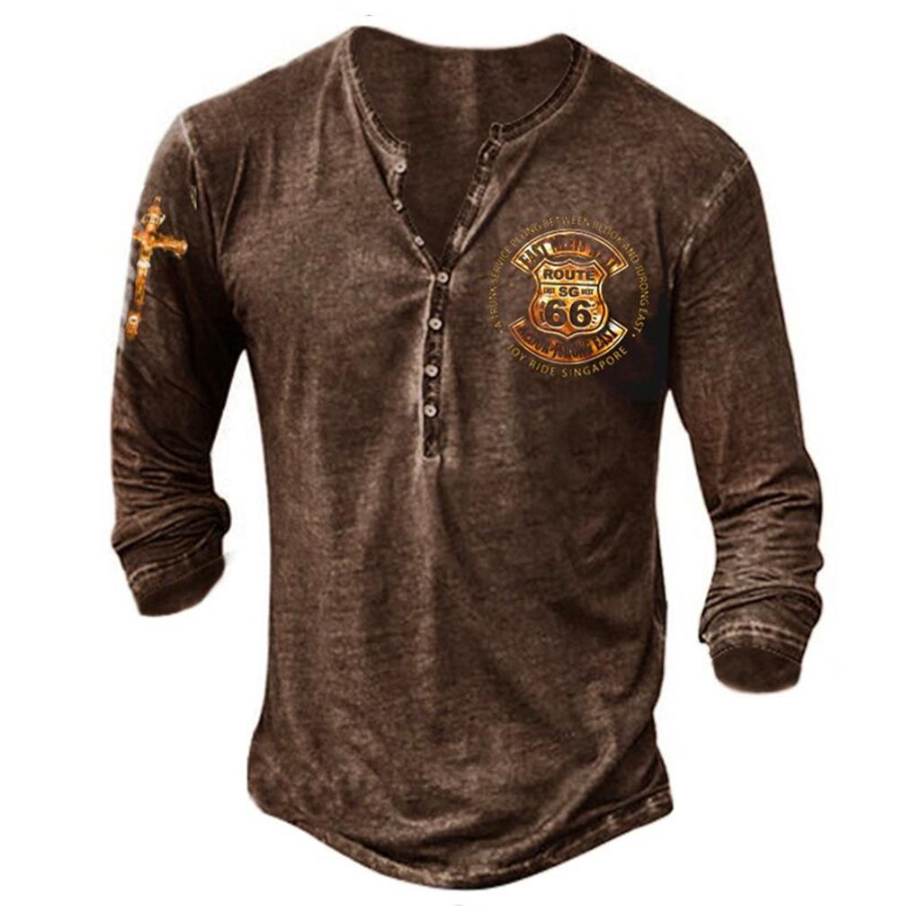 Men's Long Sleeve Punk Style Fashion T-Shirt Spring and Autumn Causal Vintage T Shirts