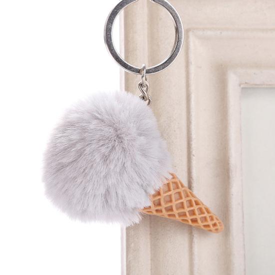 Fluffy Ice Cream Pompom Ball Charm Key Ring Holder Keychain Car Bag Pendant