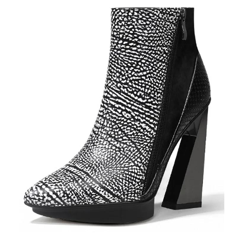 Модный бренд Подиумный стиль Смешанный цвет Банкетные Короткие ботинки из коровьей кожи Сексуальные Остроносые Водонепроницаемые Платформа Необычный Высокий каблук Ботильоны 40