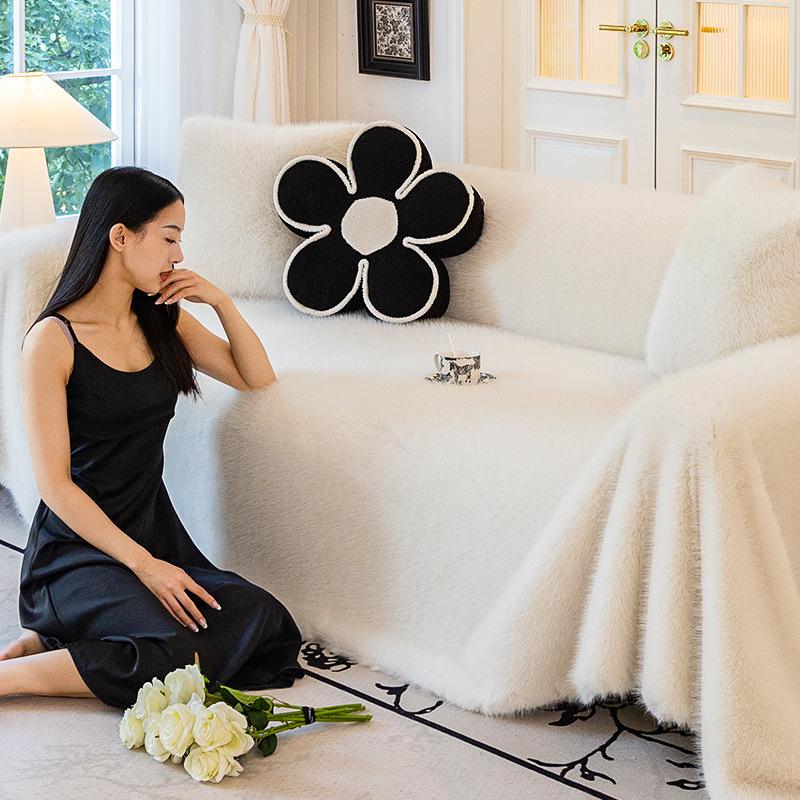 Зимнее норковое полотенце для дивана, кремовый стиль, чехол для дивана, нескользящее теплое одеяло для диванной подушки