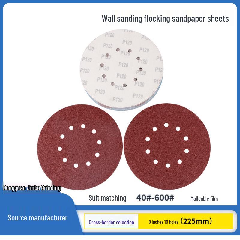 9-inch 10-hole Wall Sanding Sandpaper, 225mm Flocked Putty Gray Polishing Pads