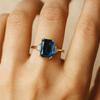 Emerald Cut Sapphire Ring with Baguette Cubic Zirconia – Classic Blue Gemstone Ring - Gold Plated 925 Sterling Silver Jewelry Gift