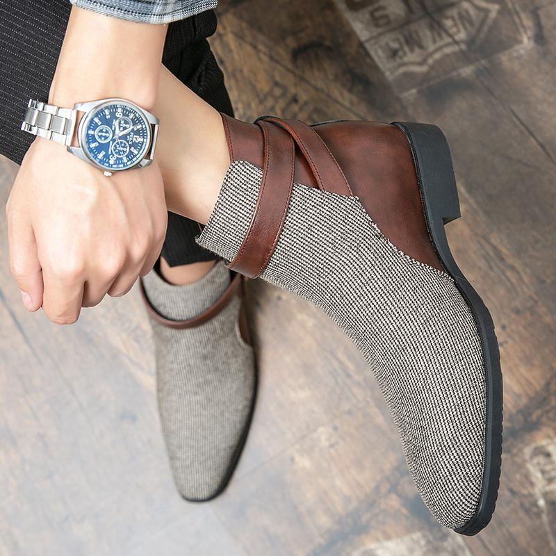 Новые роскошные мужские ботинки с пряжкой на ремешке, винтажные модные ботильоны, повседневные мужские удобные туфли, замшевые кожаные ботинки для мужчин