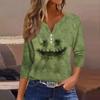 Women's Fashion Button-Up V-Neck Three-Quarter Sleeve Halloween Print Top