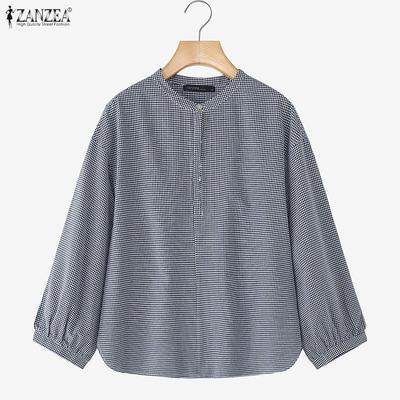 Женская повседневная блузка с клетчатым принтом, круглым вырезом и длинными рукавами, свободного кроя