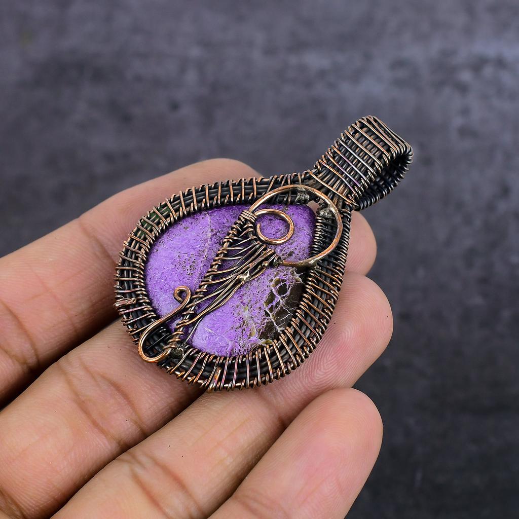 Purpurite Gemstone Handmade Copper Wire Wrap Jewelry Pendant 2.29" u2T69