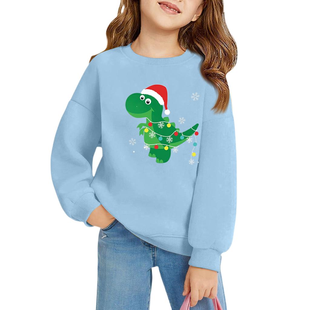 Рождественские пуловеры с круглым вырезом для девочек, детские топы с принтом