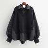Spring Autumn Combination Fake Two Piece Women's Shirts Korean Loose Fashion Shirt