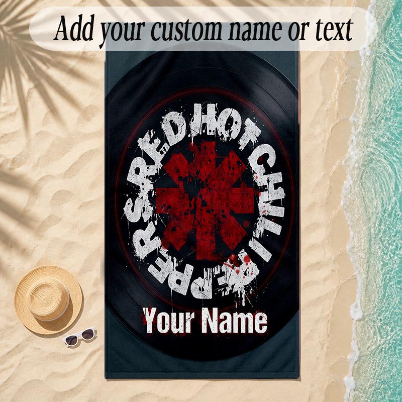 Beach TowelRed Hot Chili Peppers Custom Name Text Personalized Soft Towel for Beach Pool Indoor Home Decor Gift