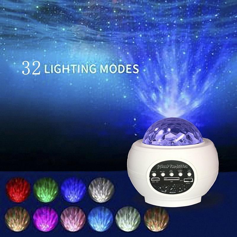 Bluetooth-проектор со звездами, ночник, голосовое и дистанционное управление, 38 режимов освещения, встроенный музыкальный плеер, проекционная лампа Star Galaxy, океанская волна
