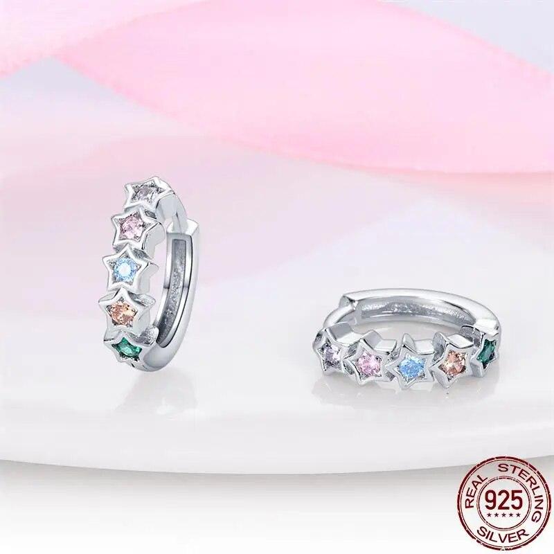925 Silver Fashion Rainbow Pony Earrings For Women Ear Studs Cubic Zircon Colored Star Earrings Silver 925 Original Jewelry 