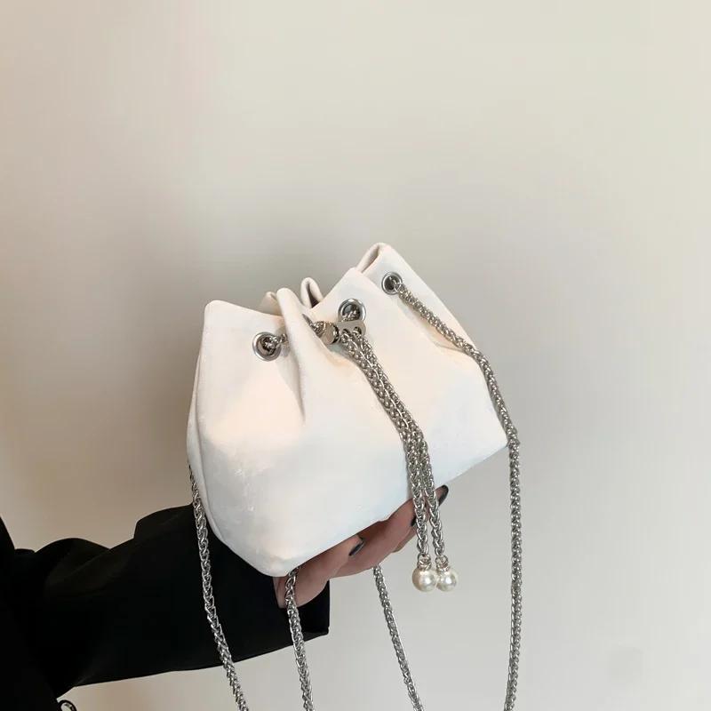 Бархатная сумка-ведро с цепочкой для женщин, элегантная и универсальная, новая сумка-ведро, популярная сумка на удачу