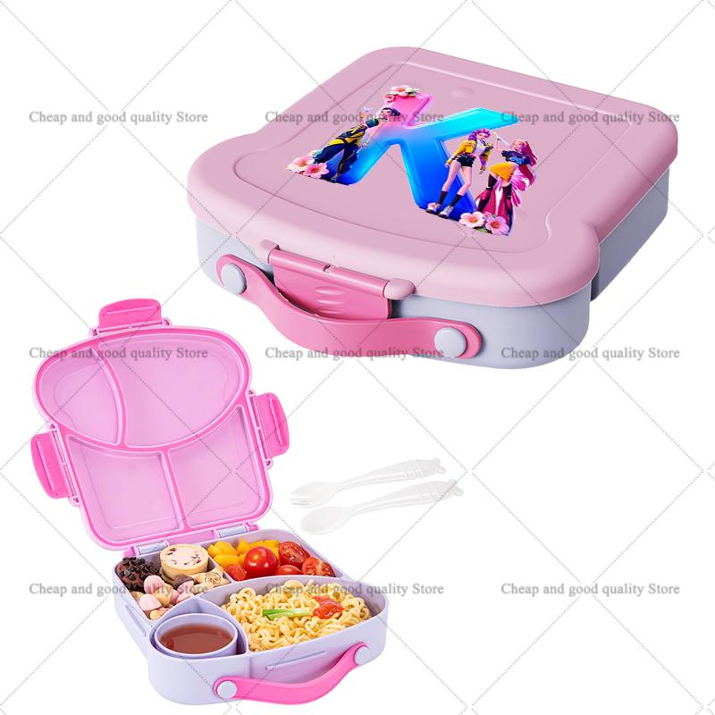 KPop Demon Hunters Lunch Box with Spoon Fork Sauce Case Girls Anime Letter School Picnic Bento Food Storage Containers Kids Gift
