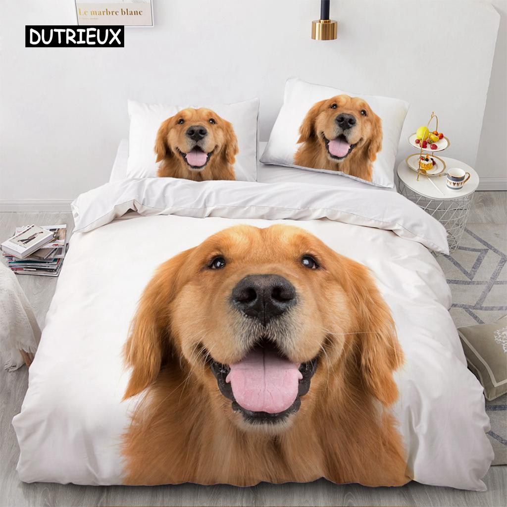 Комплекты постельного белья Lovely Animal 3D, белый пододеяльник, комплект стеганого одеяла, постельное белье, наволочка, размер King Queen 200*220 см, для собак, домашних животных, собак