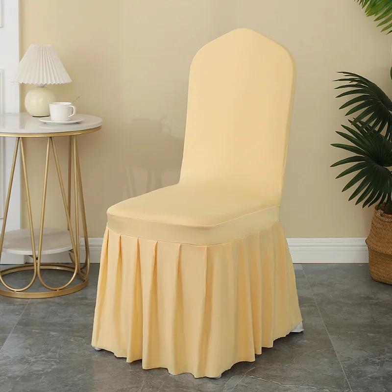 1-6pcs Thick High Elastic Stretch Chair Cover Wedding Spandex Pleated Skirt Chair Slipcovers For Birthday Party Banquet Decor
