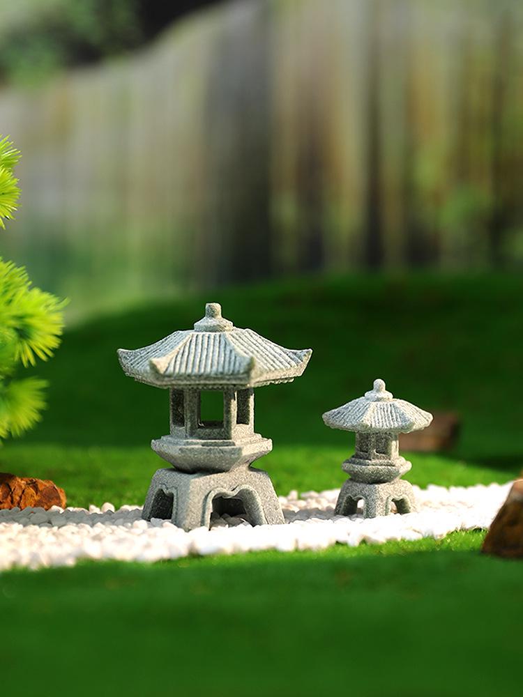 Envy Porcelain Stone Lantern: Small Chinese Pavilion Ornament for Desktop or Fish Tank Scenery.