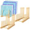 3Pack Stained Glass Organizer Bamboo Dish Plate Rack Wooden Dish Plate Stand Stained Glass Holder Space Saving Bamboo Drying