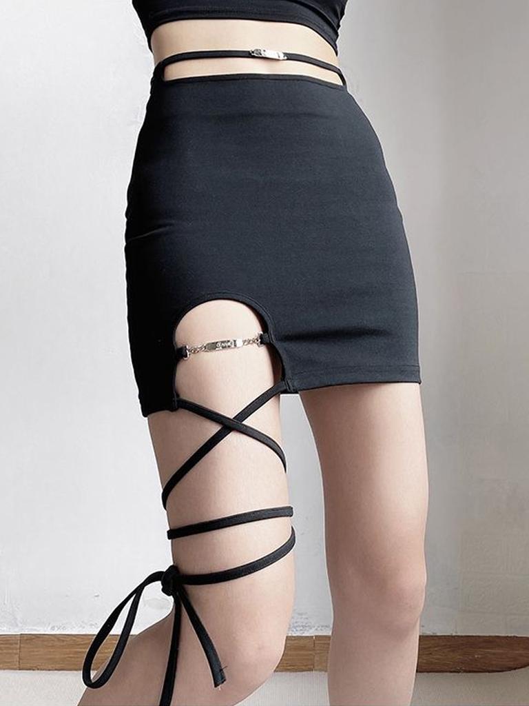 Женская мини-юбка черная с высокой талией с разрезом короткая юбка Y2k мода женская одежда на все случаи жизни