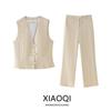 Western Style 2024 Summer New Women Linen Blend Bowknot Decoration Vest Low Waist Straight Pants 8299351