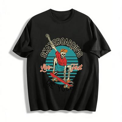 Винтажная футболка с графикой скейтборда "Скелет" Live Fast Die Young Streetwear Топ Хлопковая футболка