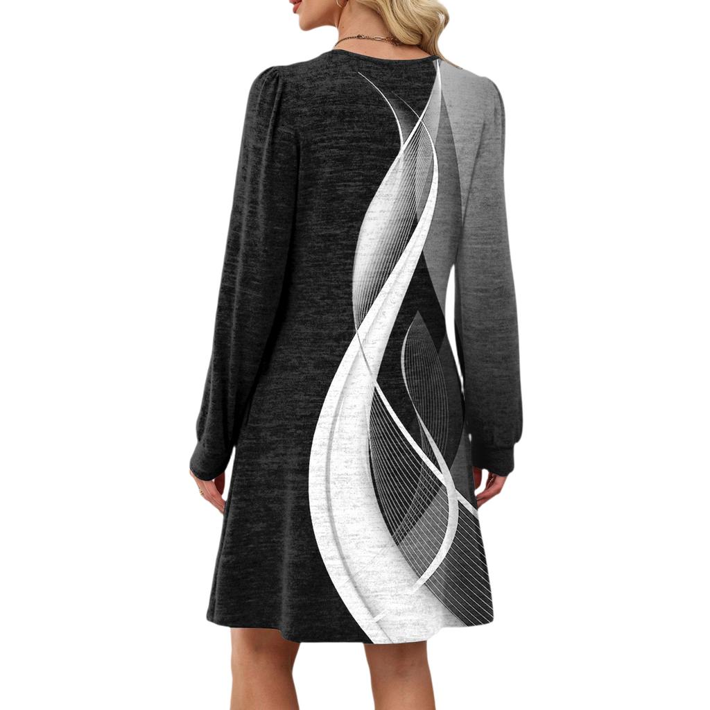 Женское повседневное платье с длинным рукавом, плиссировкой, круглым вырезом, винтажным цветочным принтом и карманами