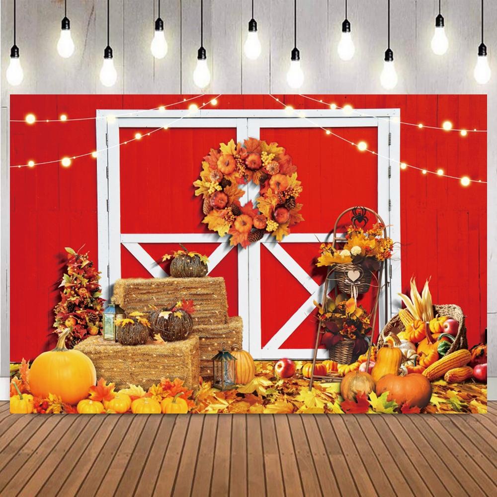 Autumn Fall Maple Leaves Photography Backdrop Child Party Glitter Road Harvest Pumpkin Forest Decor Background Props10