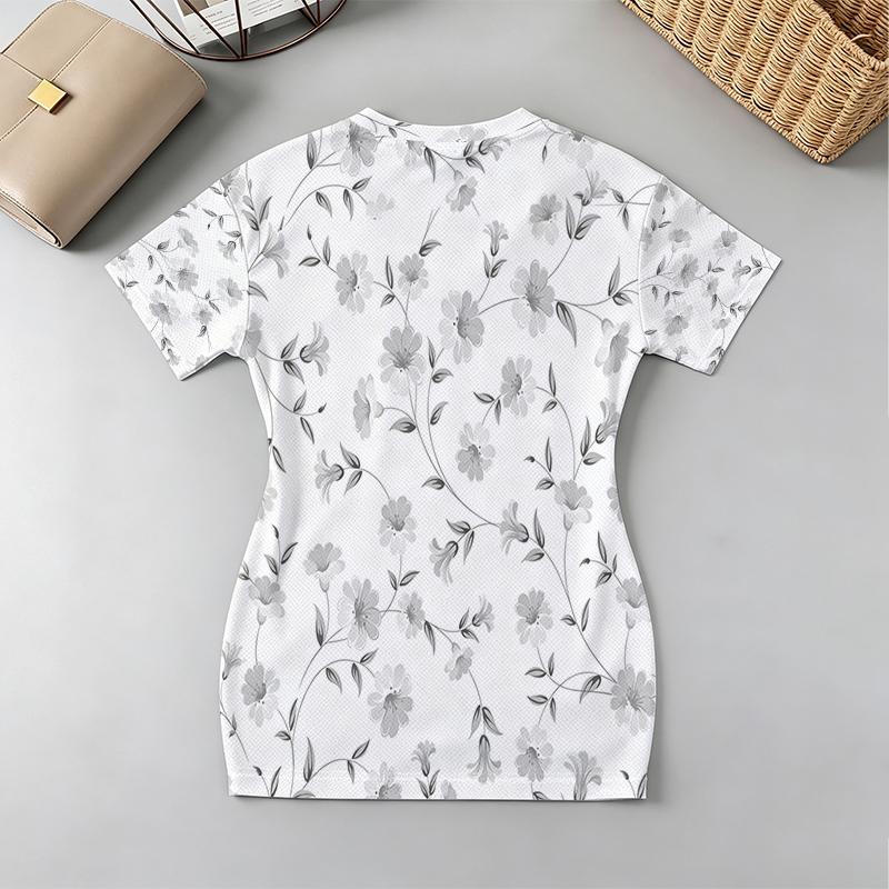 Women's V-Neck Floral Bodycon Dress Short Sleeve Fitted Soft Fabric, Elegant for Daily Casual Vacation Outfit