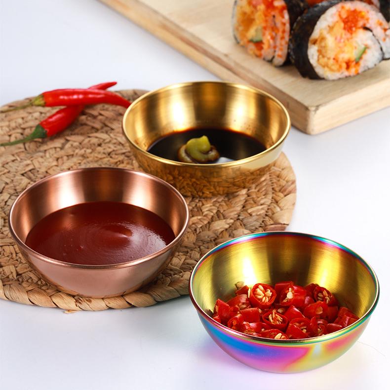 Stainless Steel Round Small Plate Gold Sauce Seasoning Plate Household Restaurant Kitchen Soy Sauce Plate Dipping Sauce Plate