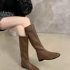 Soft Leather British Style 2025 Knight Boots Pointed Head Thick Low Heel Autumn and Winter Thin Boots But Knee Versatile Fashion Women's Boots