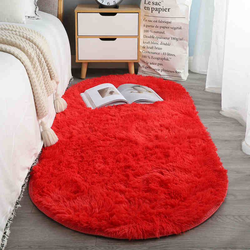 Белый Овальный Пушистый Тканевый Коврик - Мягкий и Декоративный Прикроватный или Коврик для Гостиной