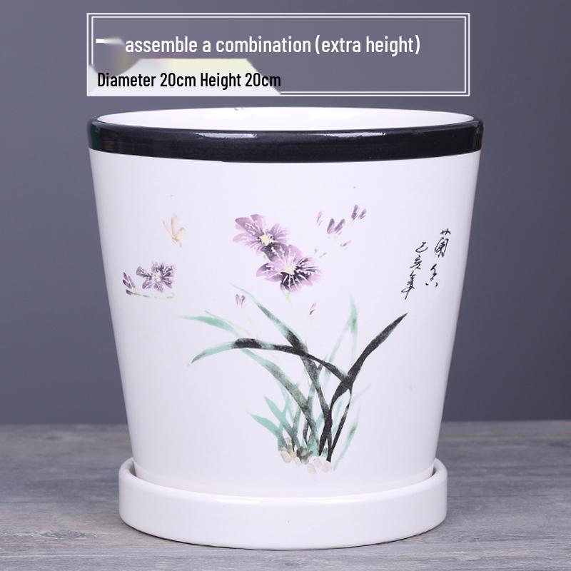 2025 Большой керамический цветочный горшок с поддоном для балкона и гостиной - Орхидея и Суккуленты в стиле альбома