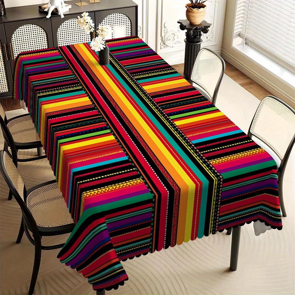 1pc of Colorful Striped Printed Rectangular Tablecloth for The Cinco De Mayo Festival, Suitable for Dining Rooms, Living Rooms