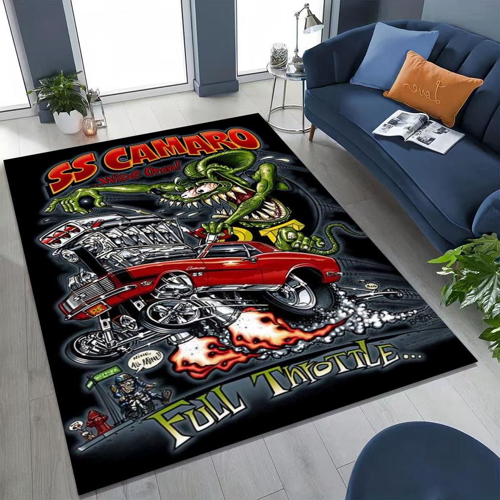 3D Бунтарский RAT FINK Автомобили Знак Мультяшный Ковер для Спальни Гостиной Дивана Дома Декор Приветственный Коврик, Большой Детский Игровой Нескользящий Напольный Коврик