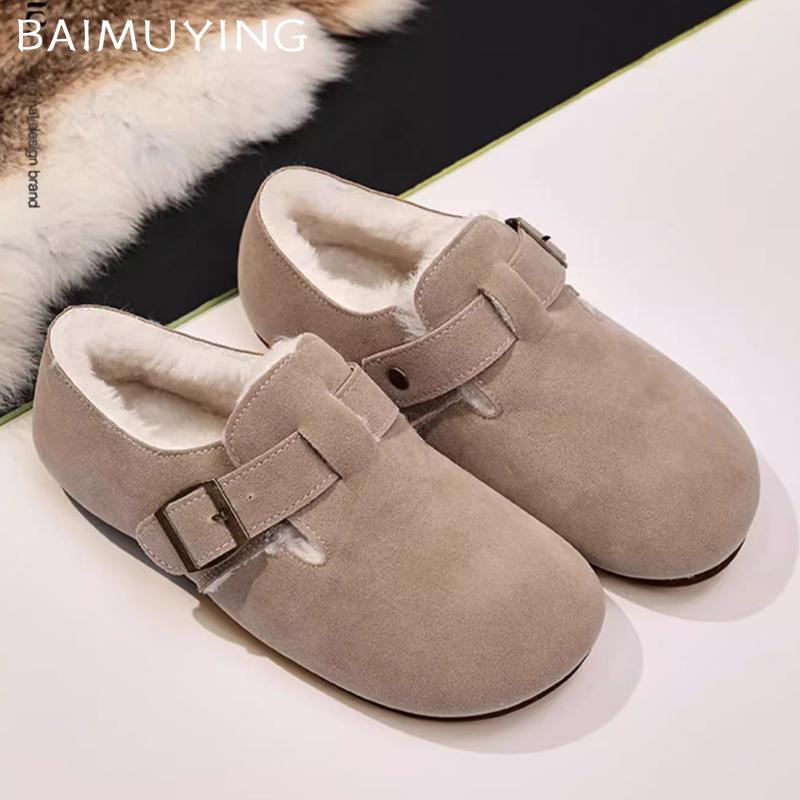 Flats Women Boots Suede Casual Shoes Short Plush Designer Buckle Cotton Shoes 2024 Trend Winter Warm Comfort Chaussures Femme
