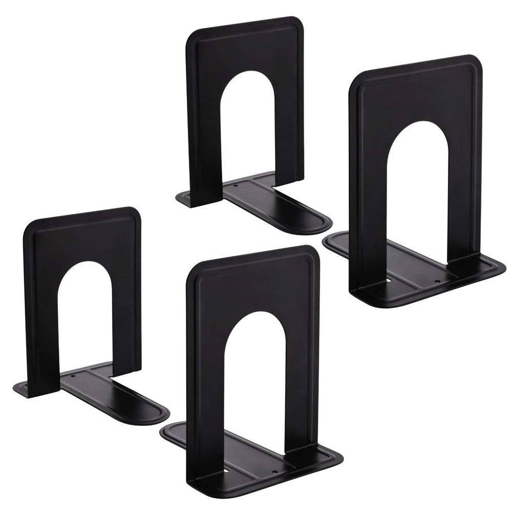 4Pcs Minimalist Metal Book Ends Heavy Duty Metal Bookends for Shelves Black Small Size
