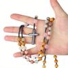 Rose Quartz Yellow Stone Beads Rosary Necklace Hematite Cross Pendant Necklace Women Men Catholic Christ Meditation Mala Jewelry