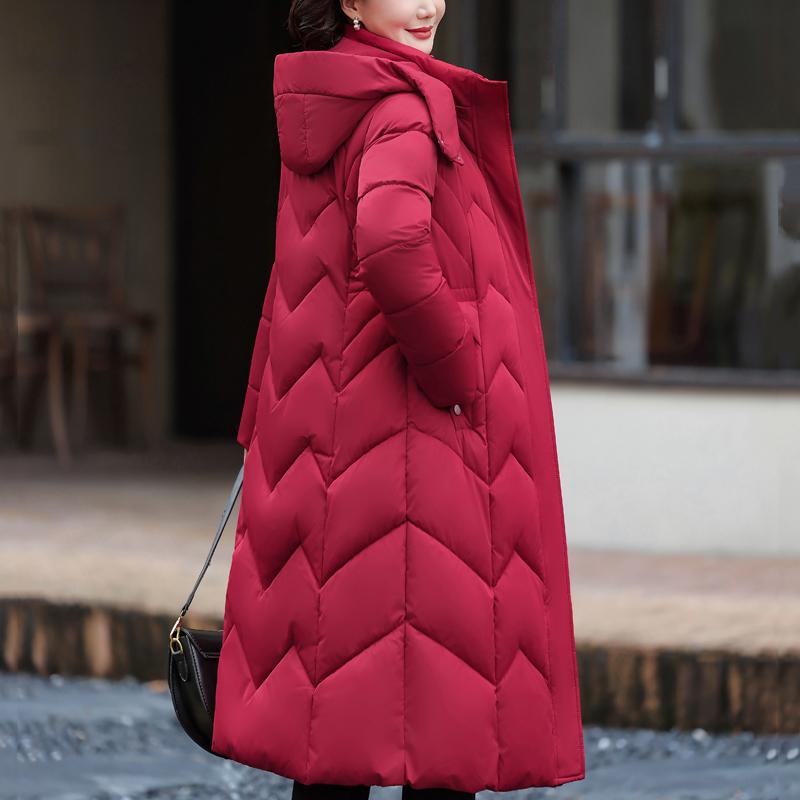 Elegant Middle Age Woman Winter Coats Hooded Casual Thick Warm Long Parkas Women's Jackets