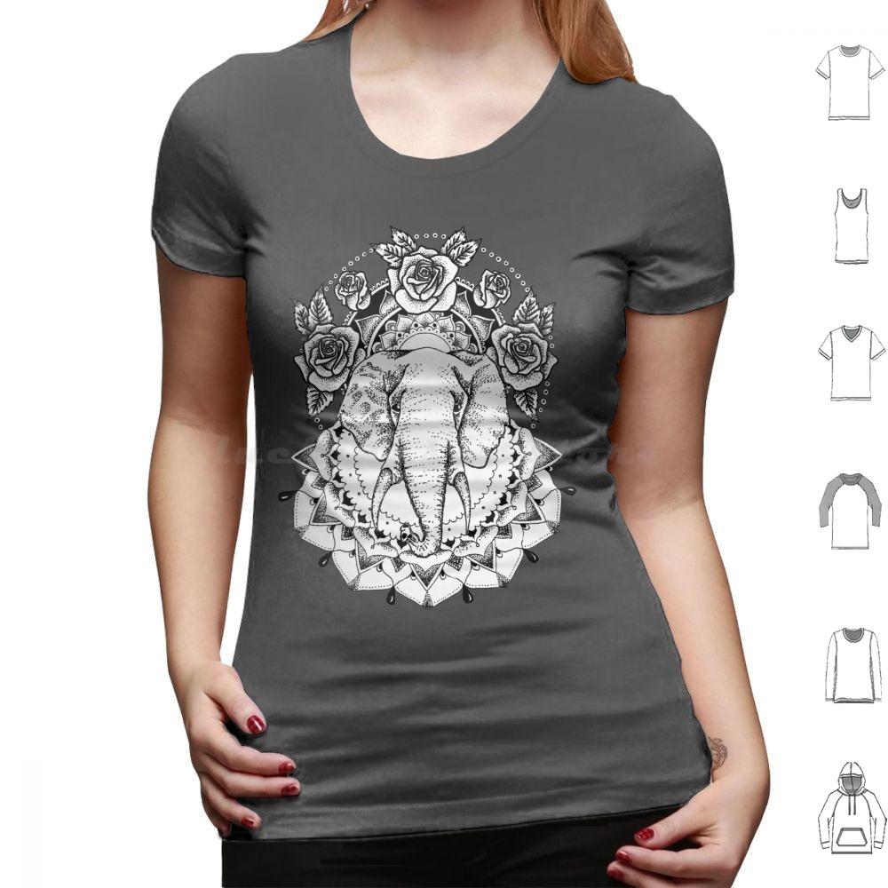 Floral Elephant Mandala T Shirt Men Women Kids Elephant Floral Flowers Roses Mandala Black And White Fine Liner Dot Work
