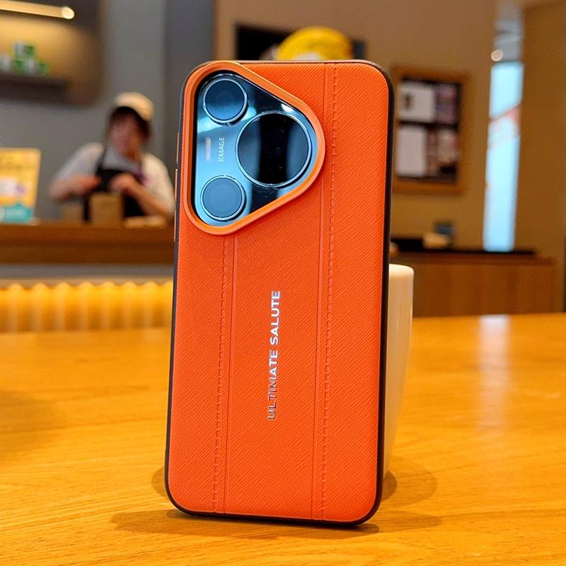 Роскошный Чехол-Дизайн из Кожи с Текстурой Крокодила для Huawei Pura 80 70 Pro, Ультратонкий, Оранжевое Кольцо Камеры, Ударопрочный Чехол