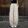 Women Vintage Cotton Straight Pants Elastic Waist Solid Color Trousers Autumn Belt Patchwork Long Pants