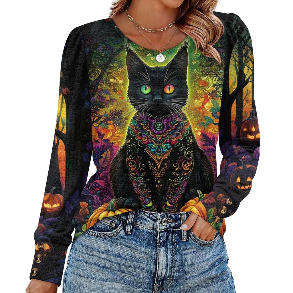 Женский модный топ с длинными рукавами и принтом на Хэллоуин