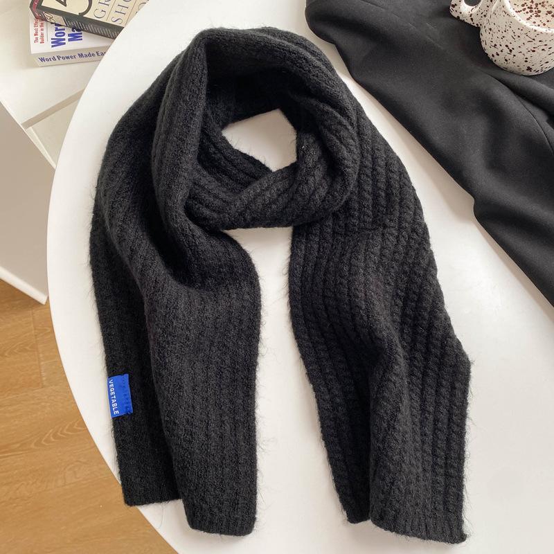 Wool Knitted Wool Small Scarf Women's Winter Beige Versatile Couple Solid Color Short Scarf Men's Thin Narrow
