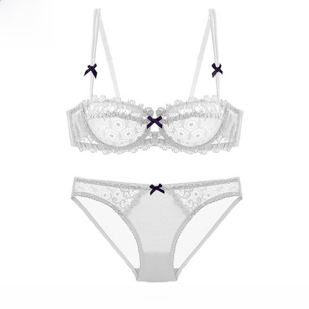 Европейский и американский ультратонкий прозрачный кружевной комплект бюстгальтера полукубок - Сексуальный и поддерживающий дизайн