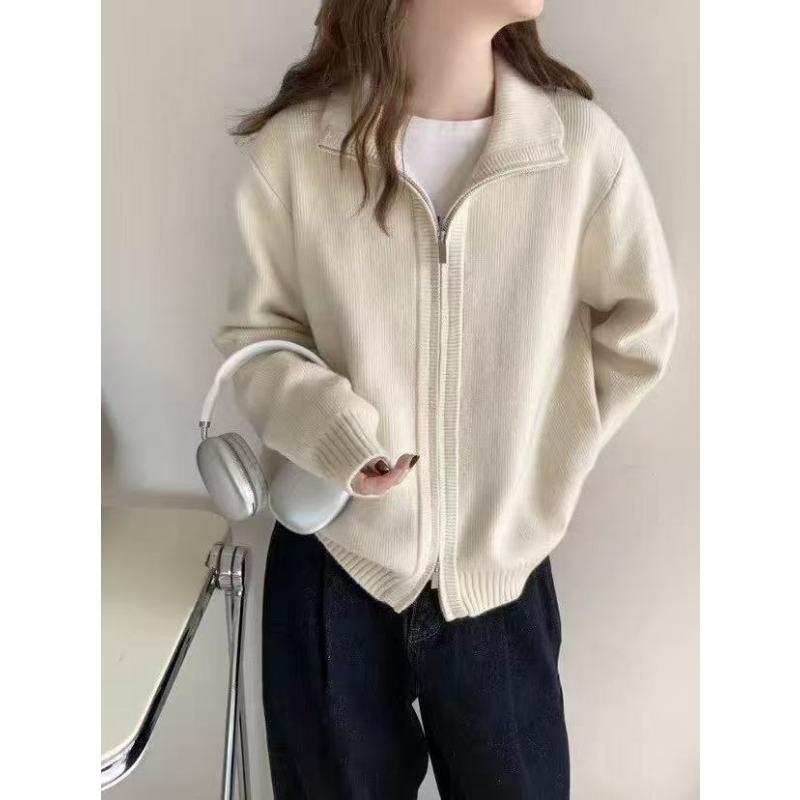 Осень и зима новый свитер на двойной молнии куртка женская толстая с воротником-стойкой повседневный дизайн короткий вязаный кардиган женский
