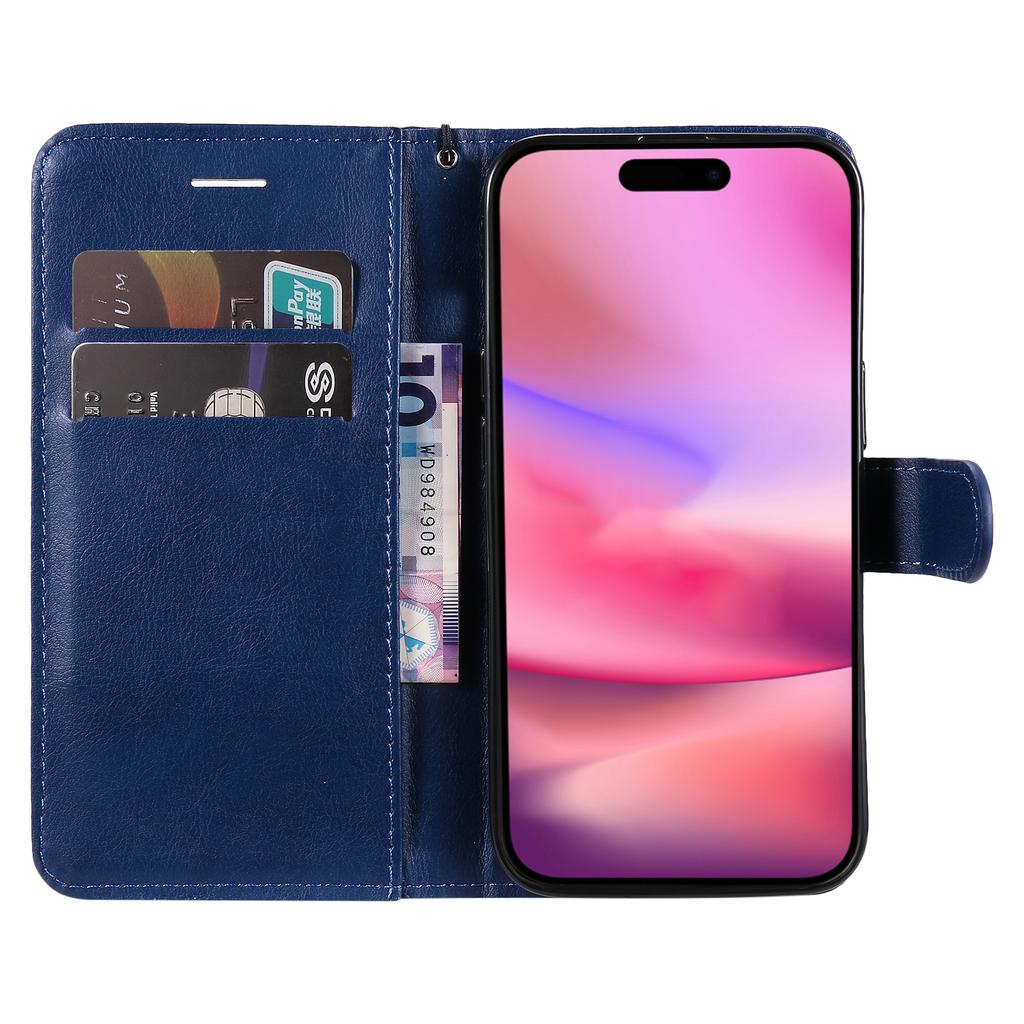 Для iPhone 16 Чехол Однотонный Кожаный Мобильный Чехол Кошелек Подставка с Ремешком