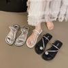 French Evening Breeze Cool Slippers Summer Outer Wear Women's Shoes 2025 New Silver Square Head with Skirt Thick Heel Sandals