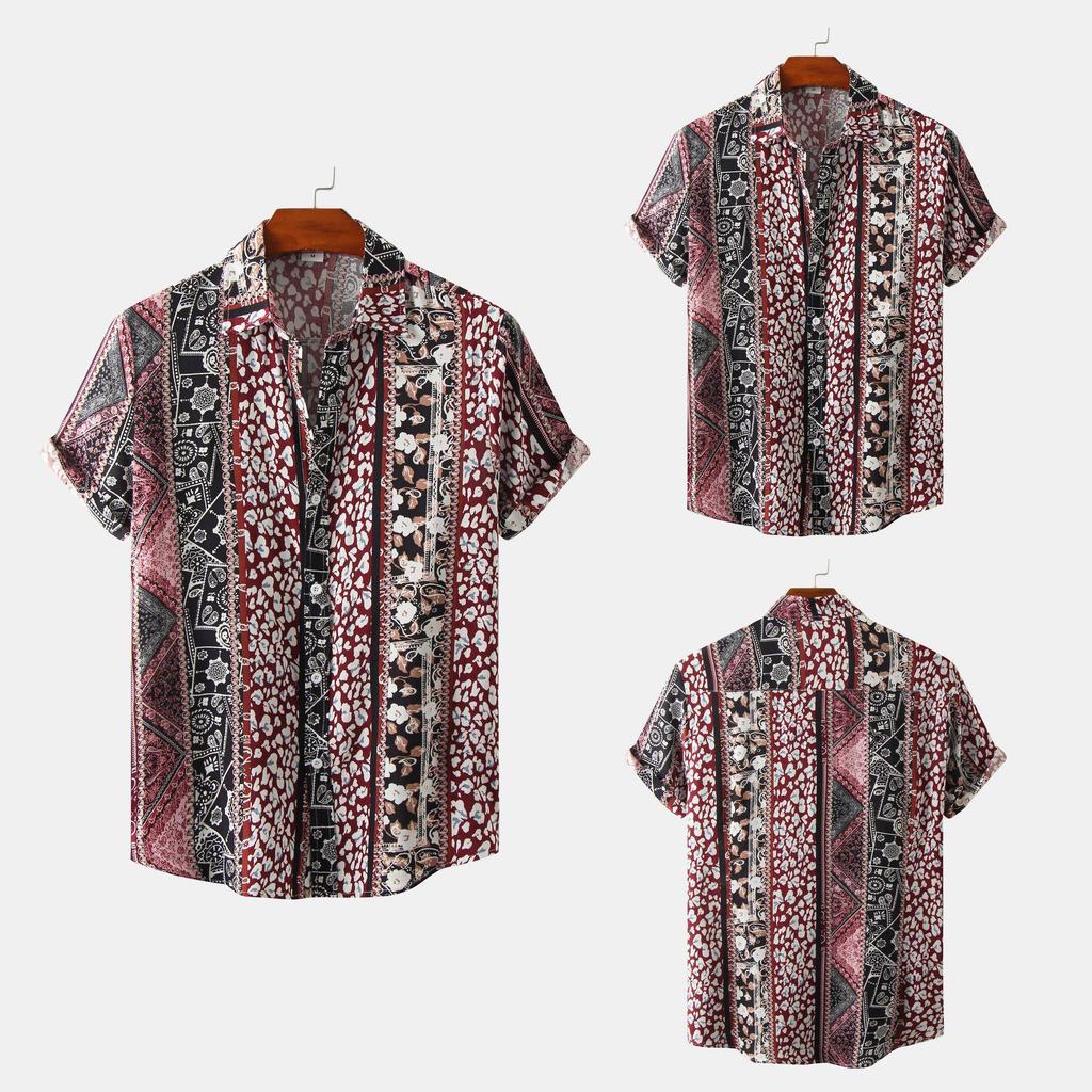 2022 Summer Men's Short Sleeve Floral Shirt - European and American Style